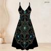 Women Plus Size Two Piece Dress Set Short Sleeve Open Cardigan Strappy V Neck Flared Printed Dress