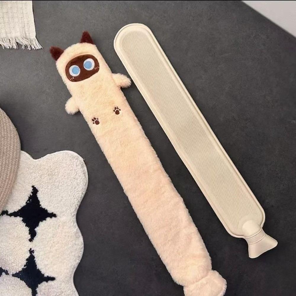 Water-filled Siamese Cat Hot Water Bag Rubber Bag Plush Long Cat Hot Water Bottle Cartoon Leak Proof Kitty Hand Warmer Winter