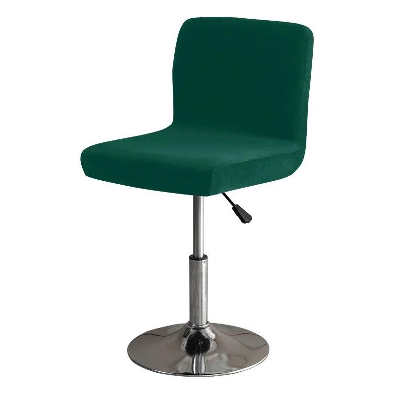 Soft Velvet Bar Stool Chair Cover Solid Stretch Rotating Chair Slipcover Elastic Low Back Office Dining Seat Protector Dark Blue