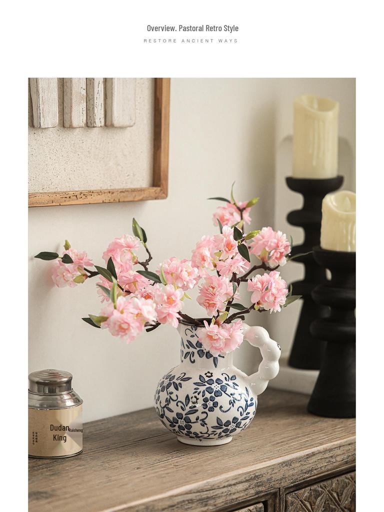 French-Chinese Ice Crackle Blue & White Ceramic Vase: Entrance & Living Room Decor