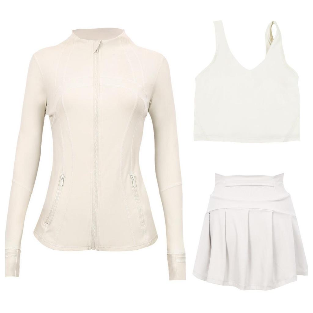 LULU Women's Activewear Set: Tennis Skirt, Stand-up Collar Jacket & Y-back Vest