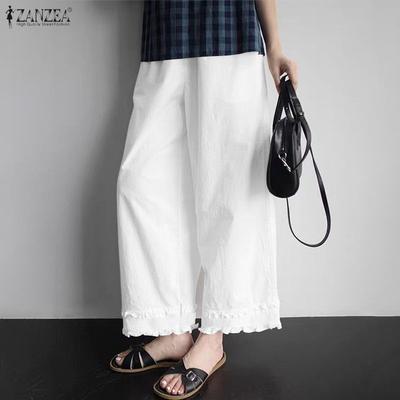 Women Casual Elastic Waist Loose Cropped Pants
