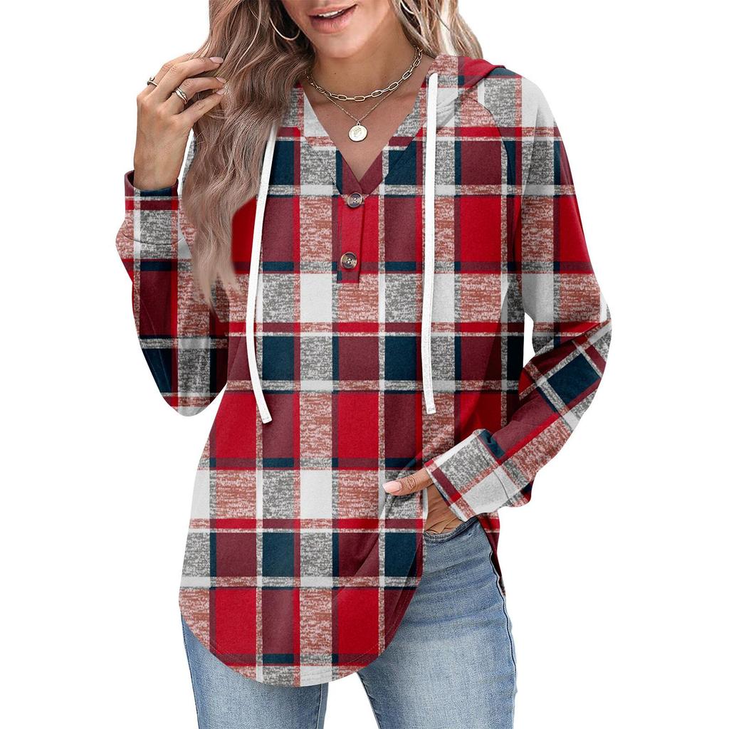 Damenmode Damen Leichter Langarmpullover mit Taschen Preppy Graphic Hoodie