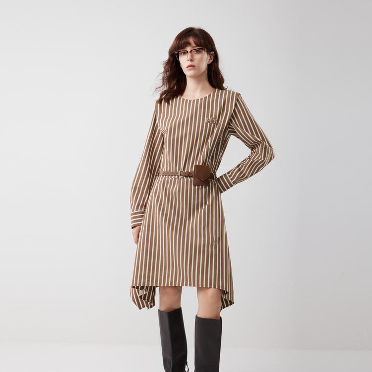 ELLE French Striped Fashion Design Casual Versatile Shirt Dress Elegant Long Sleeve Dress Women dresses L8ALM216