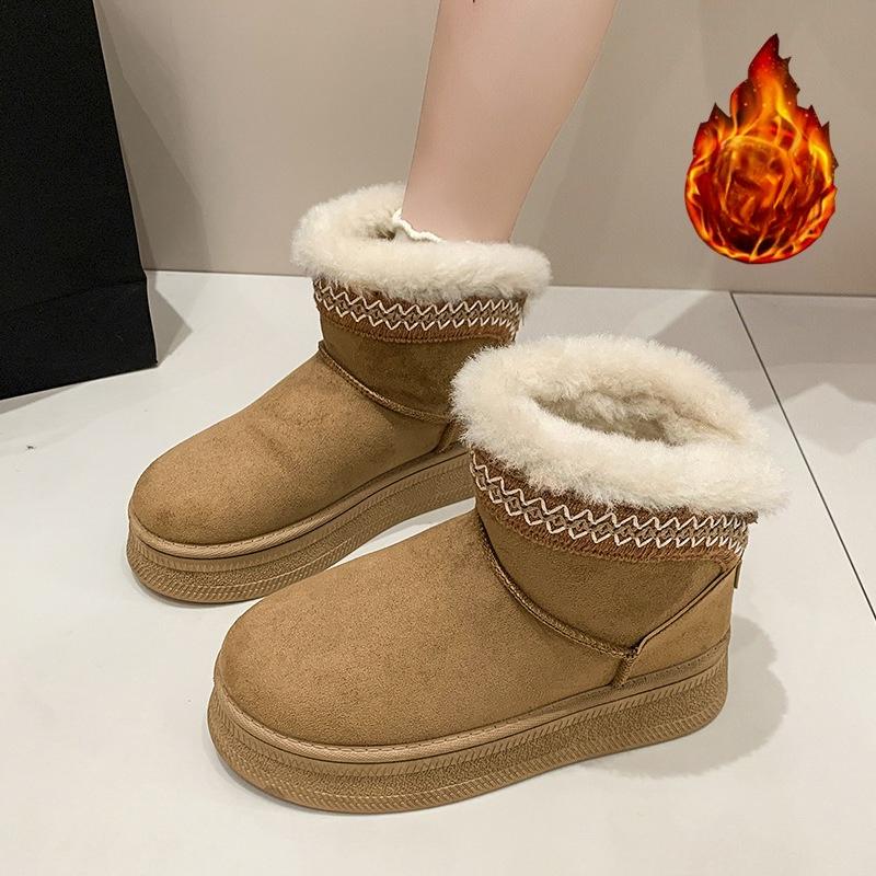 Women's Fur Mouth Fashion Lightweight Soft Sole Winter Warm Fur One Snow Boots Padded Lined Non-slip Casual Sports Cotton Boots