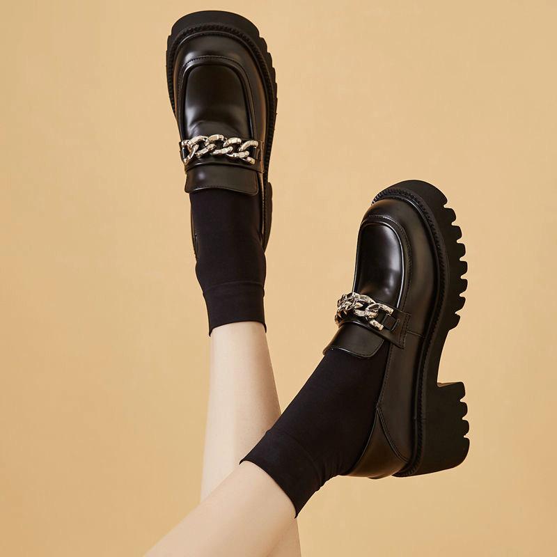Thick-soled Platform Loafers Women's Autumn Retro French High-heeled Mary Jane Shoes Women's British Style Small Leather Shoes Women's Fashion