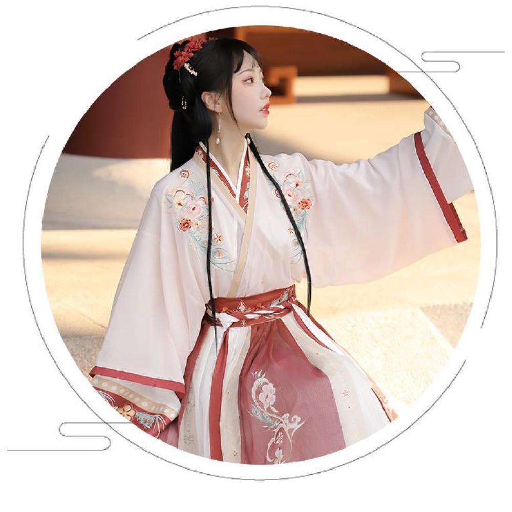 Chinese Wei And Jin Dynasties Style Hanfu Printed Collar Blouse And Waist-length Skirt Women's Suit
