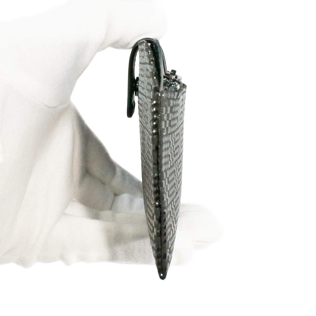 [Inden-ya] Inden Langbörse, Groß, Dünn, Hirschleder, Schwarz mit Schwarzem Lack, Kleines Karomuster, 2107-01-167