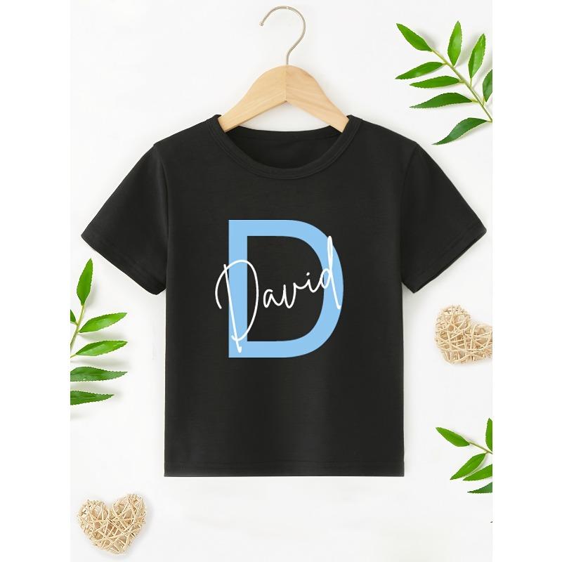 

European sizes Custom Boys T-Shirt with Letter Print And Personalized Name 164cm чорний
