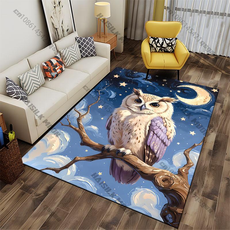 Owl Under Starry Night Carpet Yoga Living Room Room Decor Children's Crawling Mat Doormat Area Rug Games Mat