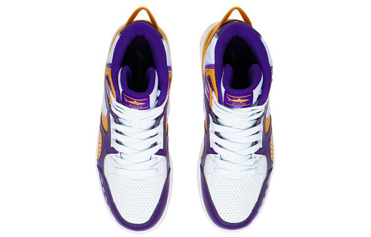 Li Ning Leather Cushioning Rebound Mid top Performance Basketball Shoes Men's White Purple Orange ABCS063-2