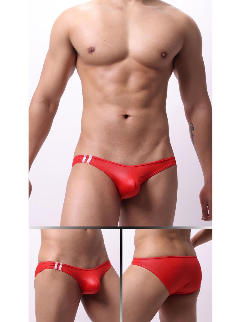 Men's Mid-Low Rise Faux Leather Briefs for Nightclub Performance
