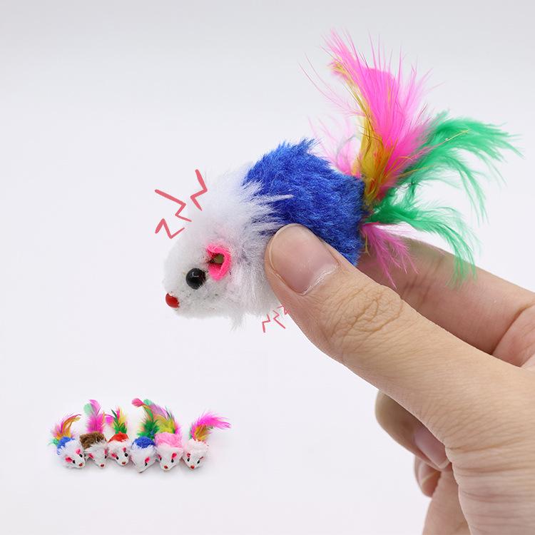 Colorful Feather Tail Plush Mouse Cat Toy