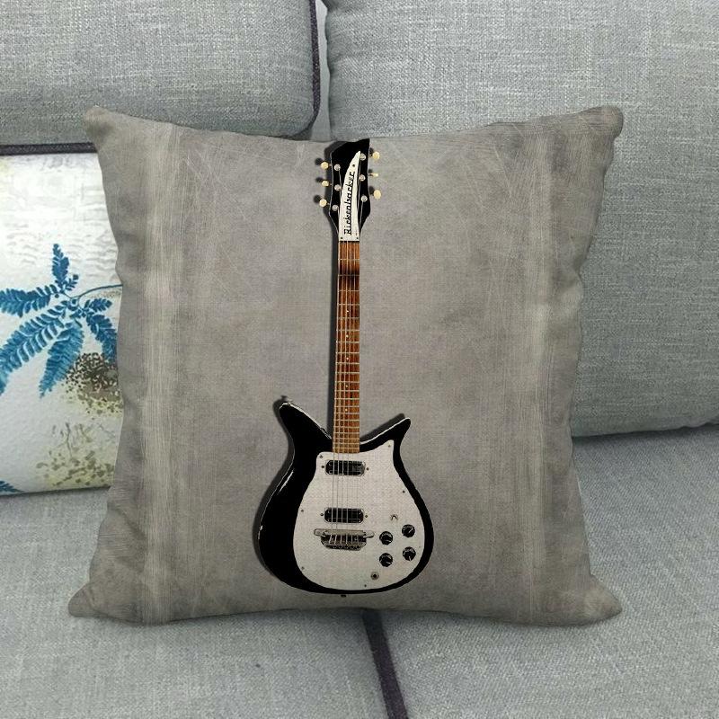 Guitar And Bass Instrument Series Pattern Digital Printing Short Plush Pillow Covers For Sofa Office Cushion Cover Home Goods