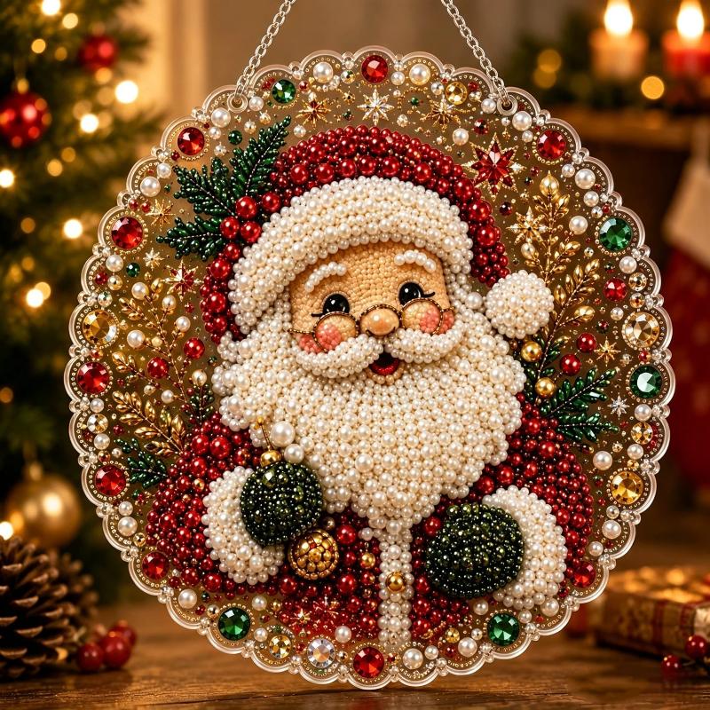 Weihnachts-Perlenmalerei Sonnenfänger-Set Bastelset Metallkette 3D Perlen in gemischter Größe Basteln Festliche Fensterwand Dekoration