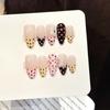 Handmade Press On Nail French Hand-painted Sweet Floral Polka Dots Medium Almond Fake Nail Patch Artificial Nail Reusable