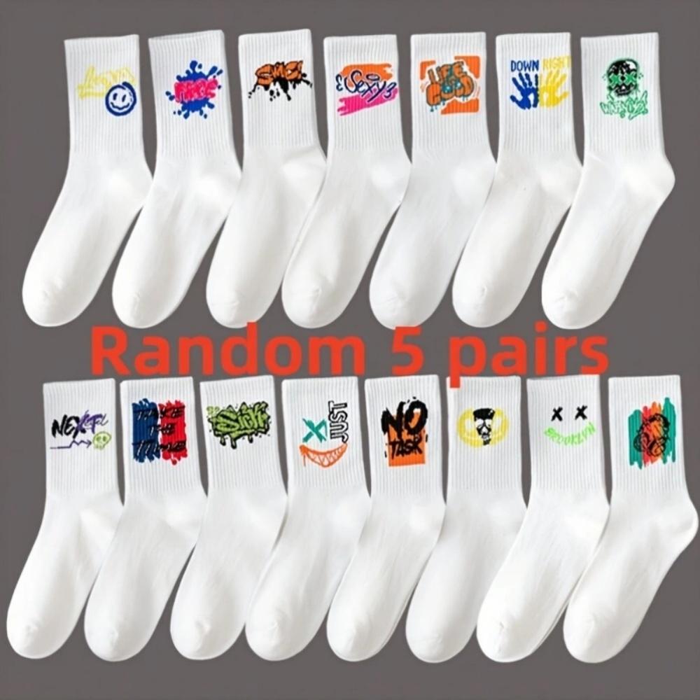 

Случайные 5 пар носков большого размера, влагоотводящие спортивные баскетбольные гольфы, весенне-летние, черно-белые мужские носки средней длины One Size
