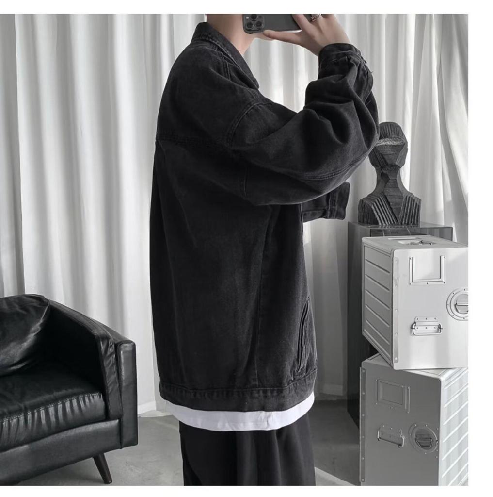 Men's Retro Washed Denim Jacket - Hip Hop Hong Kong Style, Versatile, Loose Fit for Spring & Autumn