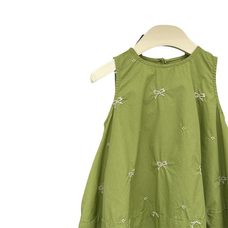 Ärmelloses Baby-Mädchen Prinzessinnenkleid im koreanischen Stil mit Schleife - Sommer Einfarbig