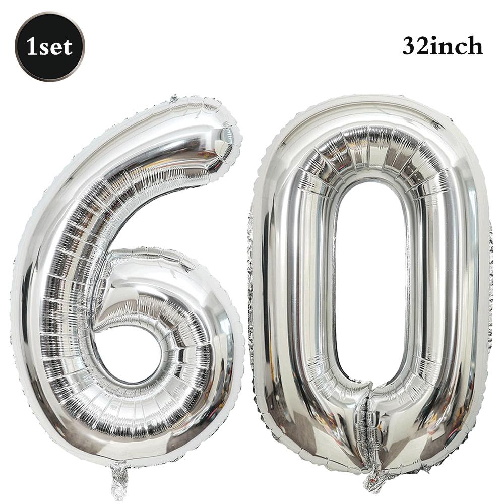 32inch Silver Number Foil Balloons Large Digit 0-9 Helium Globos Happy Birthday Party Decor Wedding Anniversary Graduation 2026