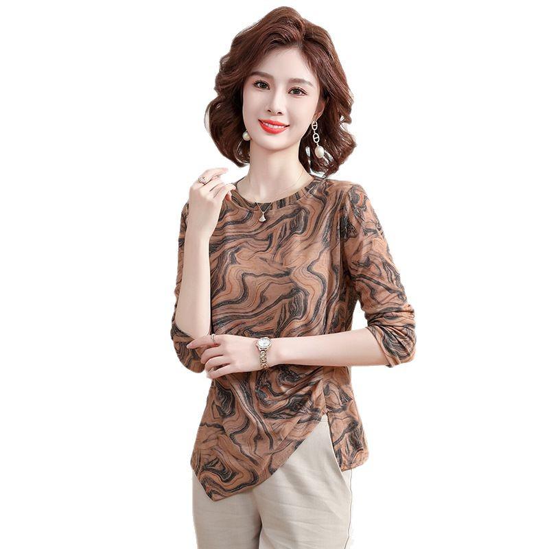 2025 Spring Irregular Long Sleeve T-shirt for Mothers, Fashionable 40s-50s Base Layer Top