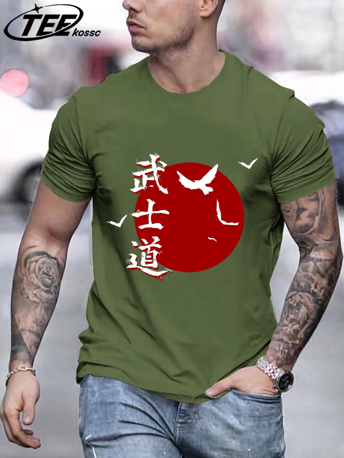 Samurai Sunset And Birds Print TShirts Men Fashion ONeck T Shirt Cotton Loose Clothing Male AllMatch Casual Streetwear S
