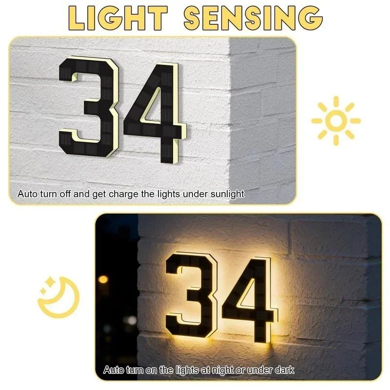 LED Solar House Number Light, Waterproof Light‑Sensor Address Plate for Home Entrance Yard Wall Fence Gate Outdoor Household Decoration