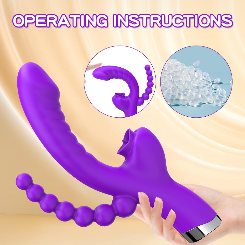 3 In 1 Clit Licking Dildo Vibrator for Women with Anal Beads Clitoris G Spot Anus Stimulator Vibrator Couple Sex Toy Adult Goods