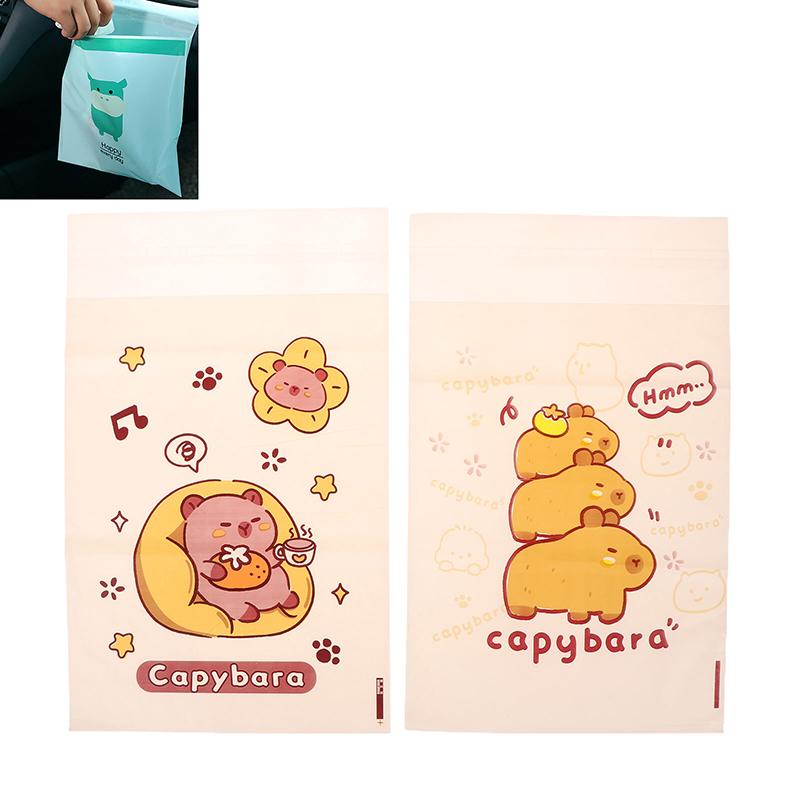 15/30Pcs Portable Universal Auto Door Seat Household Thickened Desktop Trash Can Cartoon Capybara Car Disposable Garbage Bag