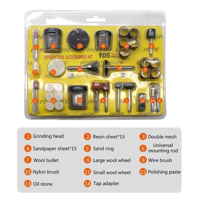 652F 105Pcs Abrasive Rotary Tool Accessories Set Electric Mini Drill Bit Sanding Polishing Cutting Engraving Heads