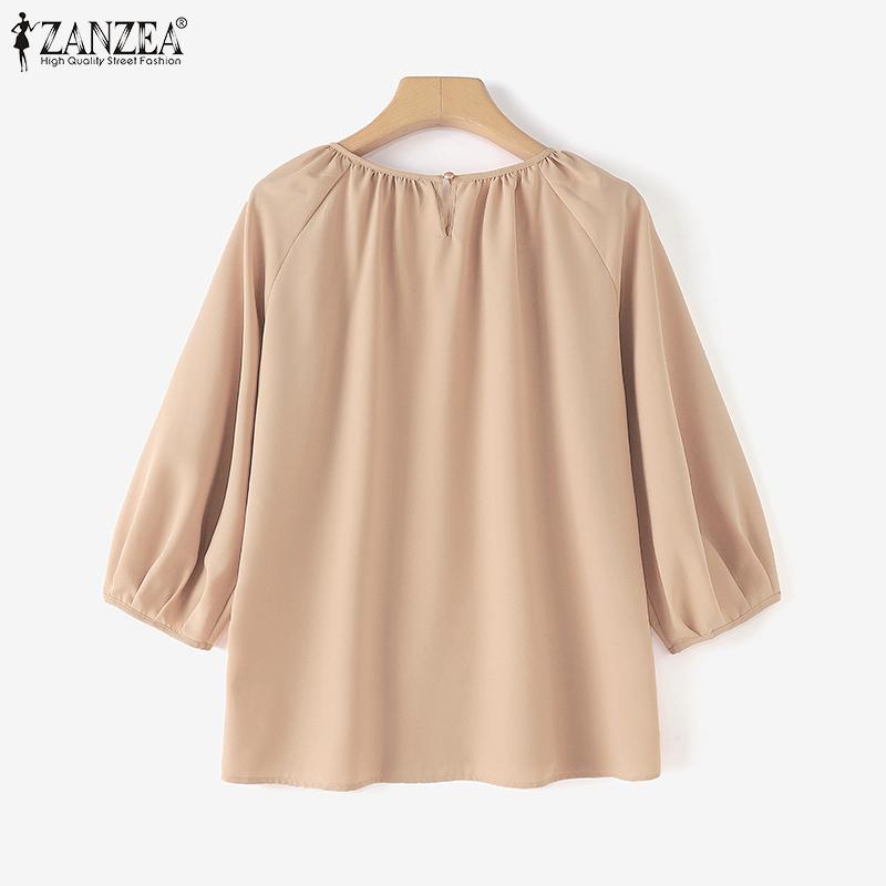 ZANZEA Lässige Bluse mit Rundhalsausschnitt und langen Ärmeln für Damen in Volltonfarbe