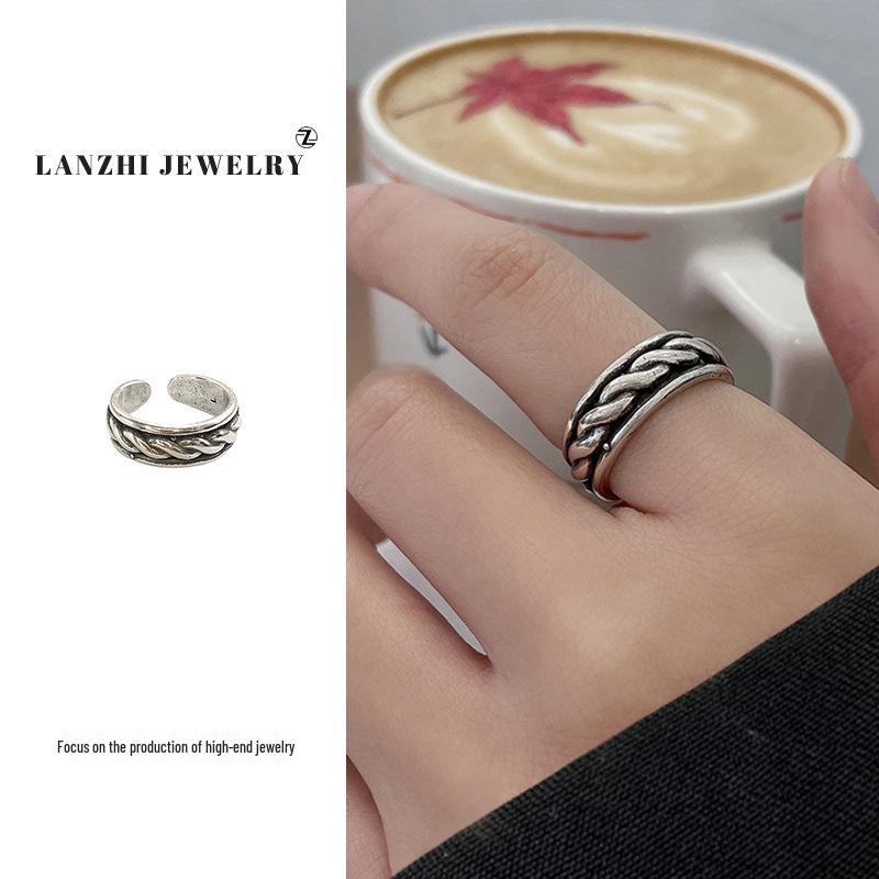 Retro Thai Silver 925 Sterling Ring - Hip Hop Punk Style, Non-fading, for Female Singers