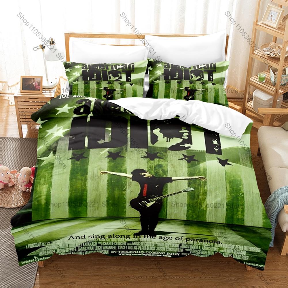 Collage Band Green Day Poster Tour Vintage Arte Punk Rock 3 Pezzi Biancheria da Letto Copripiumino + 2 Federe Decorazione Casa