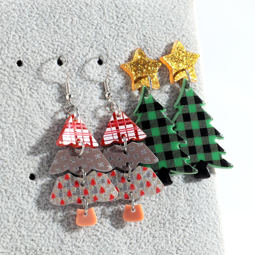 Colorful Sequin Acrylic Christmas Tree Drop Earring Set for Women Trendy Xmas Candy Bells Statement Earring Party Jewelry Gifts