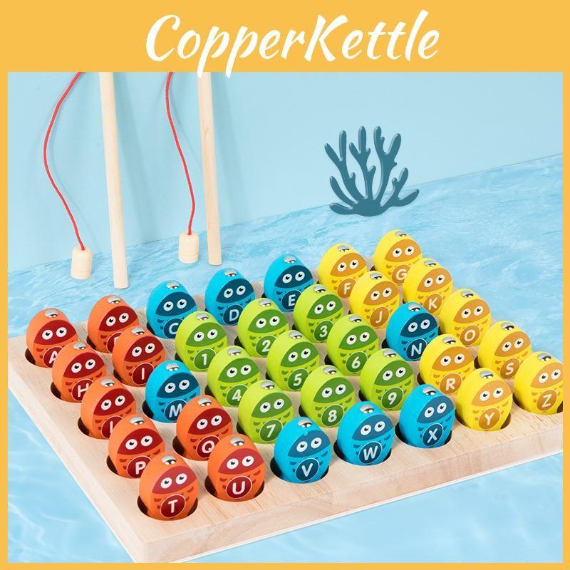 Magnetic Wooden Fishing Puzzle Numbers Letters Educational Toy For Kids Learning