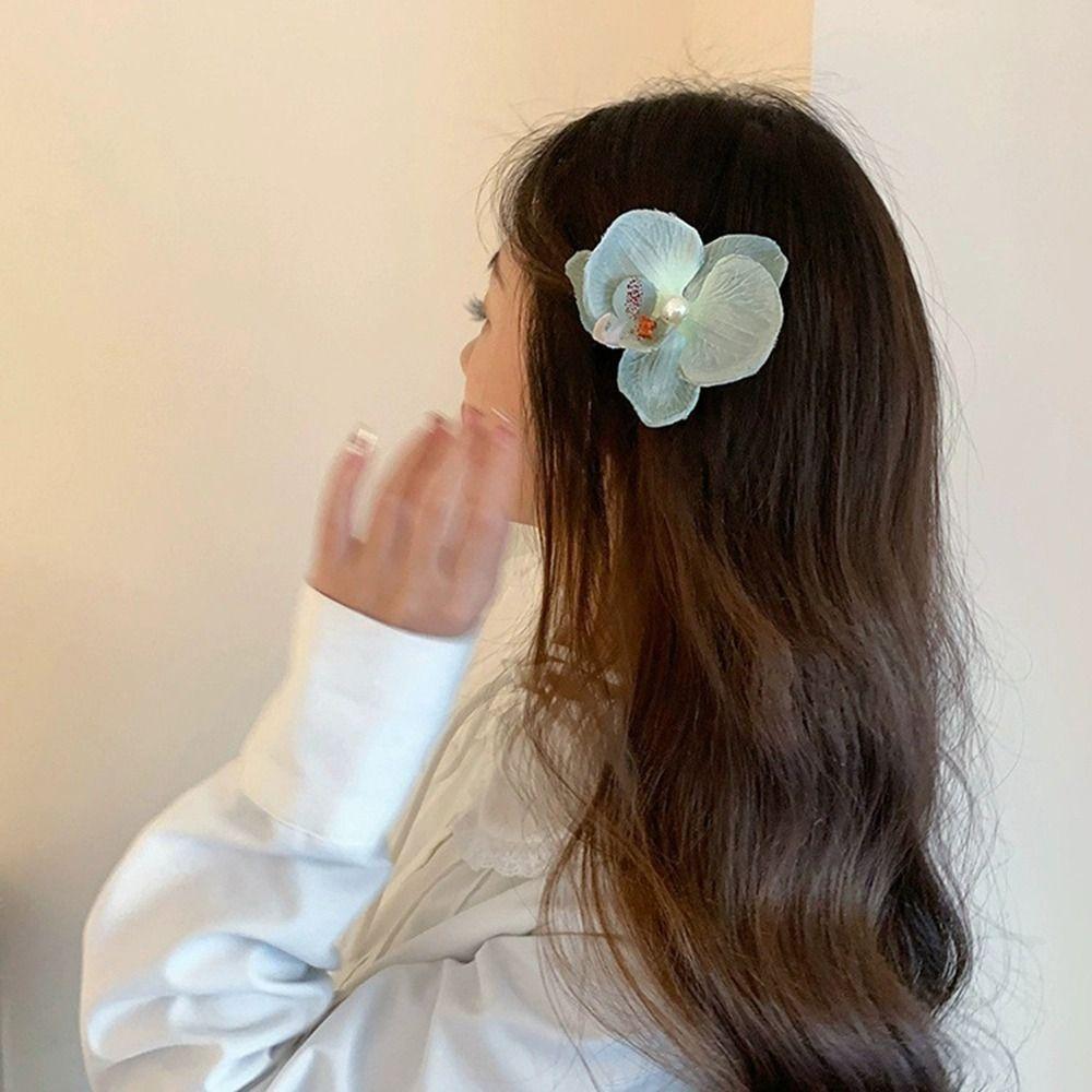 Stoffblume Haarspange Perle Mädchen Haarspange Einfache Orchideenblume Haarnadel Seaside