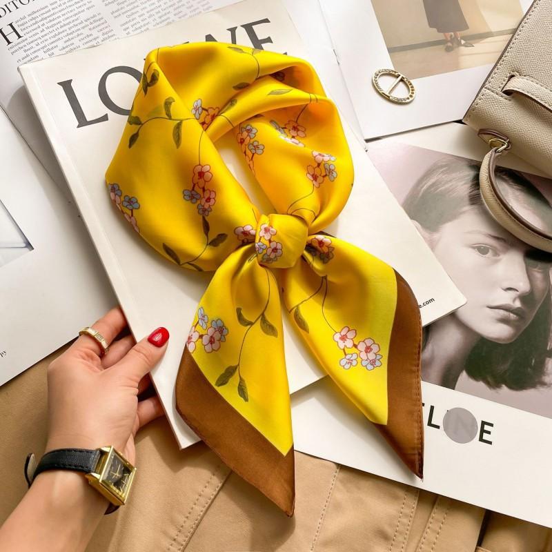 Elegant Silk-Like Square Scarf Women Korean Style Print Neck Lightweight 70x70cm Nylon Fashion Accessory