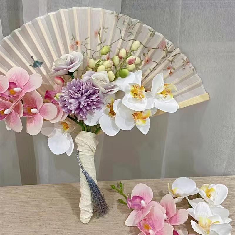New Chinese Style Bride Folding Fan Bouquet for Engagement or Robe Accessory