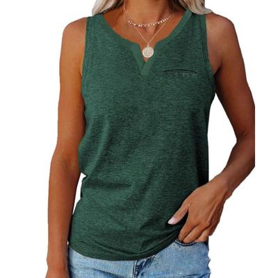 Frühling Sommer T-Shirt Mode Ärmellose Weste mit V-Ausschnitt Tasche Locker Lässig Übergröße Top Damen