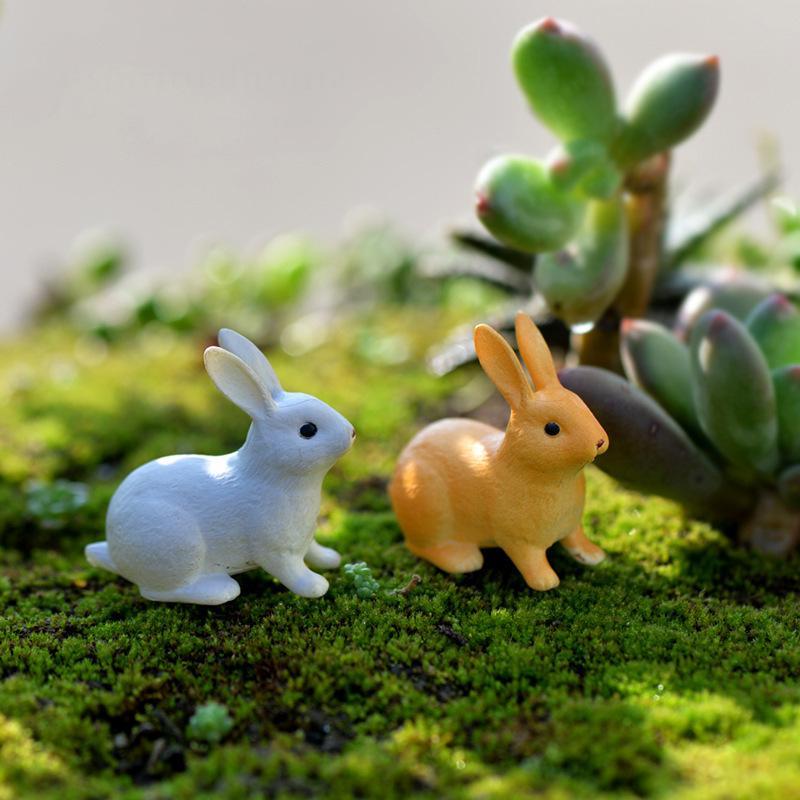 4Pcs Rabbits Miniatures Moss Microscape Rabbit Fairy Garden Accessory Home Decoration Cartoon Animal Run Rabbits
