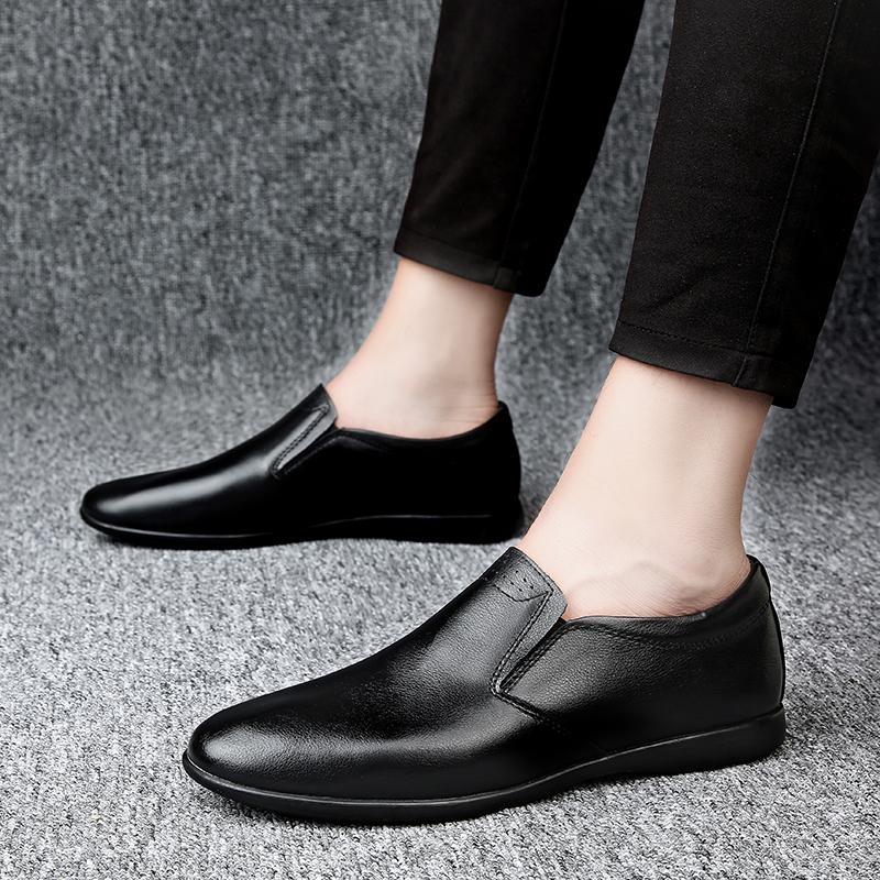Men Casual Shoes Men's Genuine Leather Fashionable Breathable Peas Shoes Trend Black All-match Wear-resistant Flat Shoes