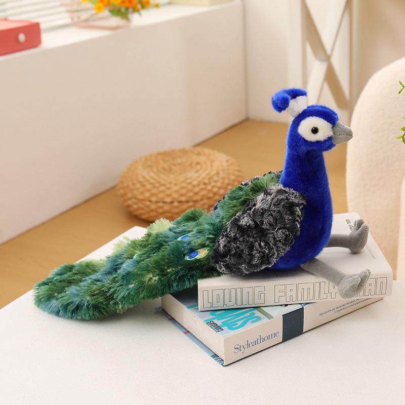 Simulation Zoo Green & Blue Peafowl Plush Toy - Peafowl Doll Ornament for Children & Girls' Birthday Gift