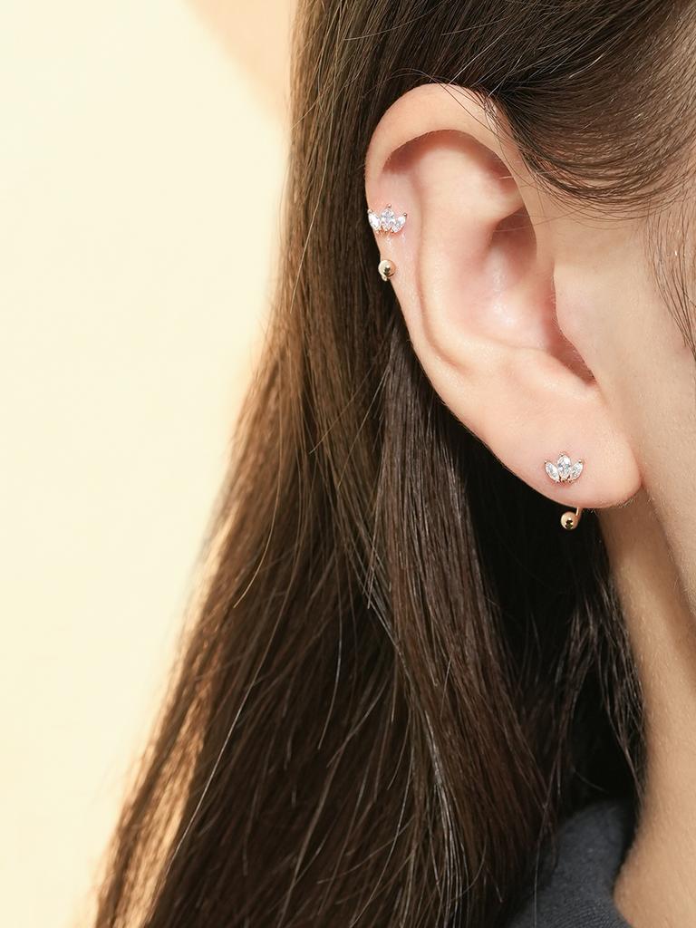 Minimalpiercing 14K Mini Tiara Curve Ring Piercing Earrings