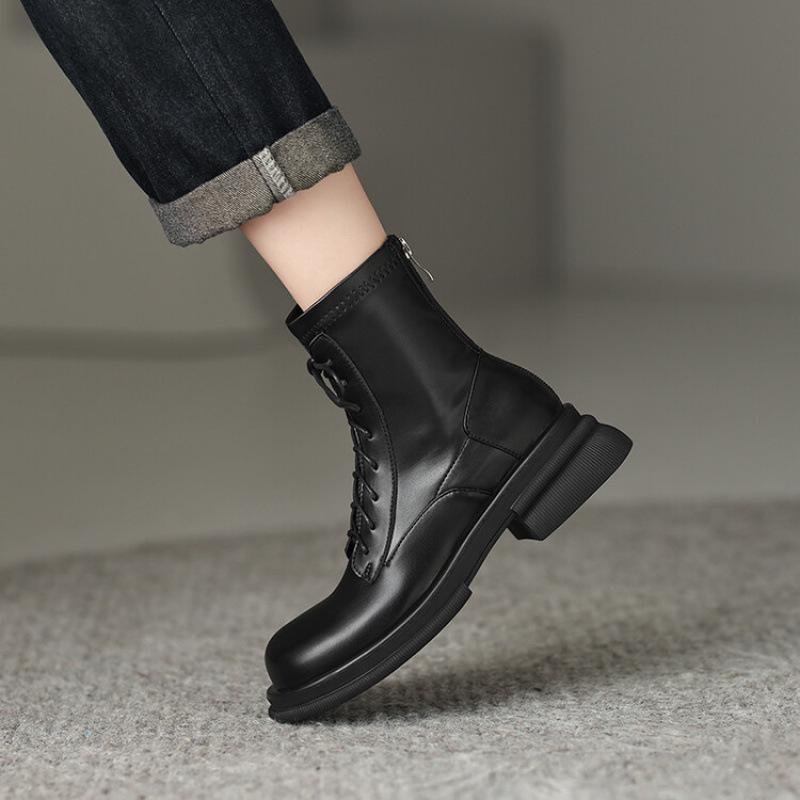 

Осень и зима новые полусапожки на толстой подошве женские на низком каблуке с круглым носком нескользящие женские ботинки больших размеров корейская версия удобная молния M 39 чёрный