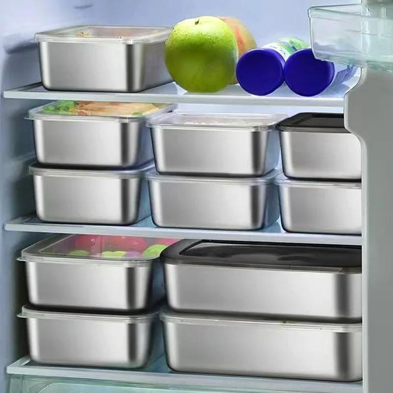 Stainless Steel Crisper Fresh-keep Food Container Rectangle Picnic Bento Tray Refrigerator Freezer Storage Box Restaurant Plate