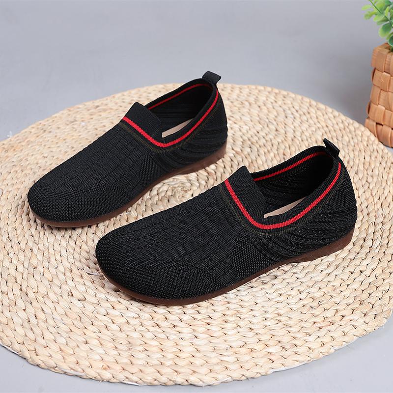 Old Beijing Cloth Shoes Women's Summer Breathable Fly-woven Shoes One Pedal Shallow Mouth Single Shoes Soft Sole Non-slip Middle-aged and Elderly