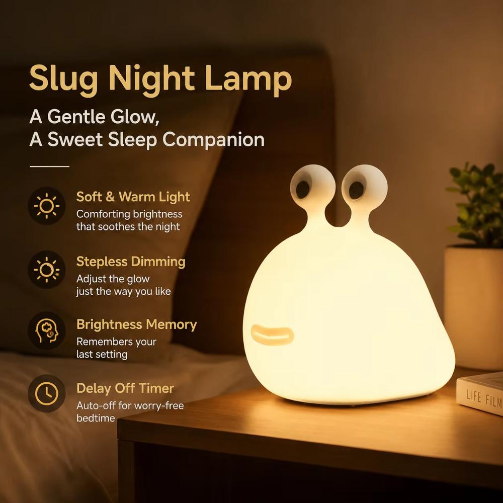 WWPPU Creative Slug Touch Silicone Night Light Kids Eye‑Caring USB Rechargeable Soft Light Table Lamp for Home