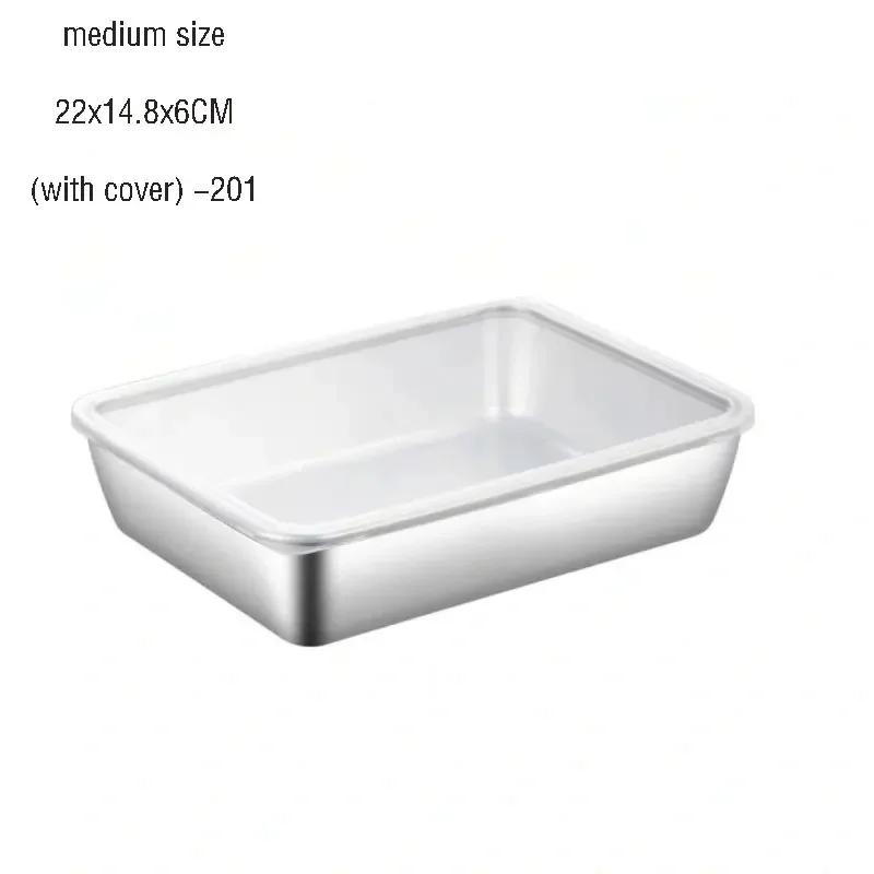 Thickened Stainless Steel Fresh-keeping Box Rectangular Square Plate Buffet Deepened Tray Fast Food Dish with Covered Square Box