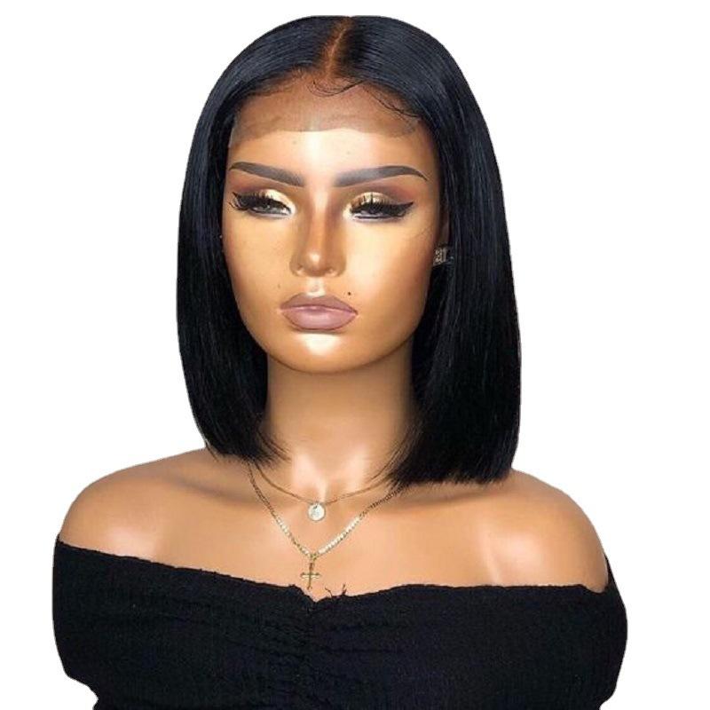 Women's Natural Looking Daily Use Short Straight Middle Part Bob Wig Fashion High-temperature Synthetic Fiber Black Wigs for Women