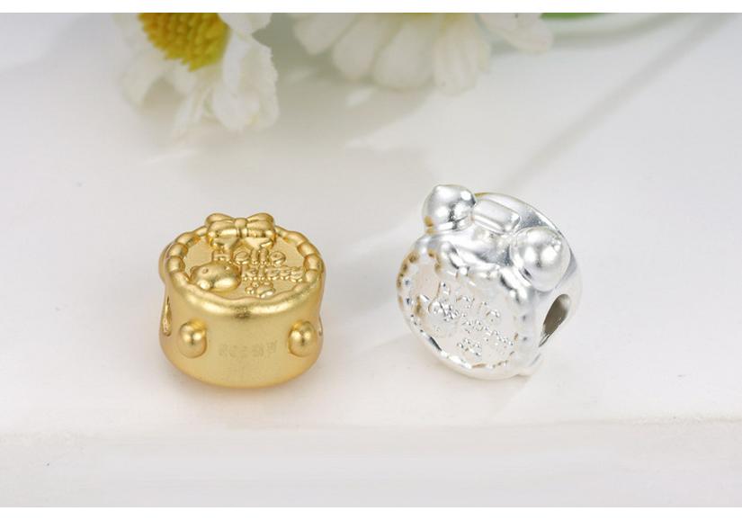 Sterling Silver 999 Hello Kitty Charm Alarm Clock DIY Jewelry Beads.